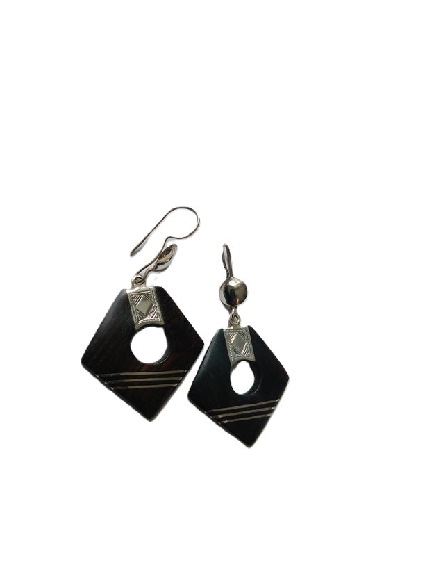 Boucles d'oreilles touareg argent et bois d'ébène