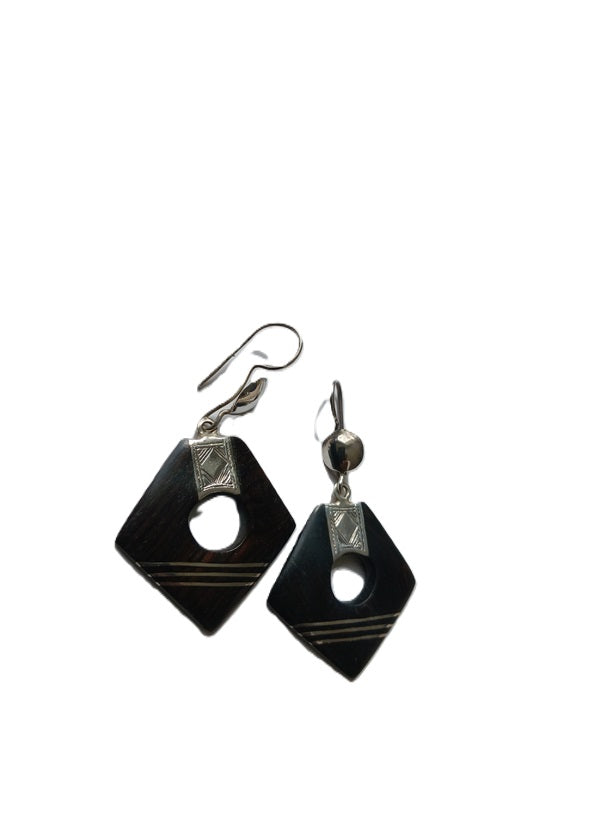 Boucles d'oreilles touareg argent et bois d'ébène