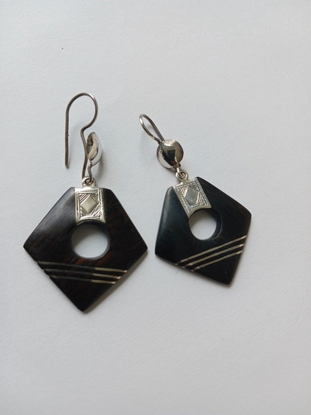 Boucles d'oreilles touareg argent et bois d'ébène