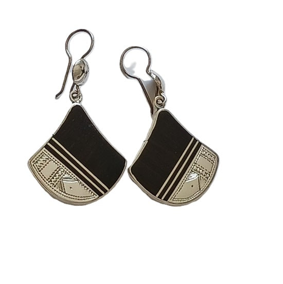 Boucles d'oreilles touareg en argent et bois débène