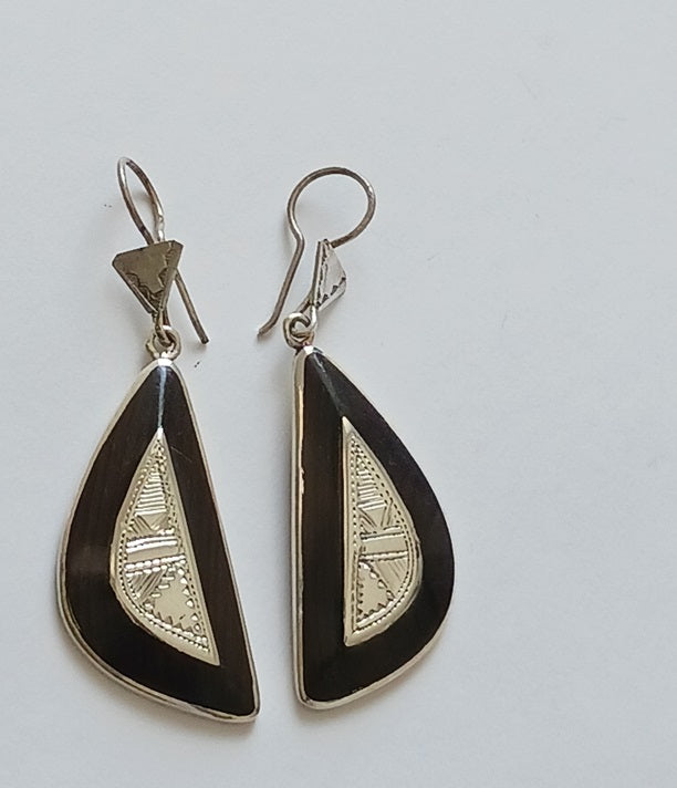 Boucles d'oreilles touareg en argent et bois d'ébène