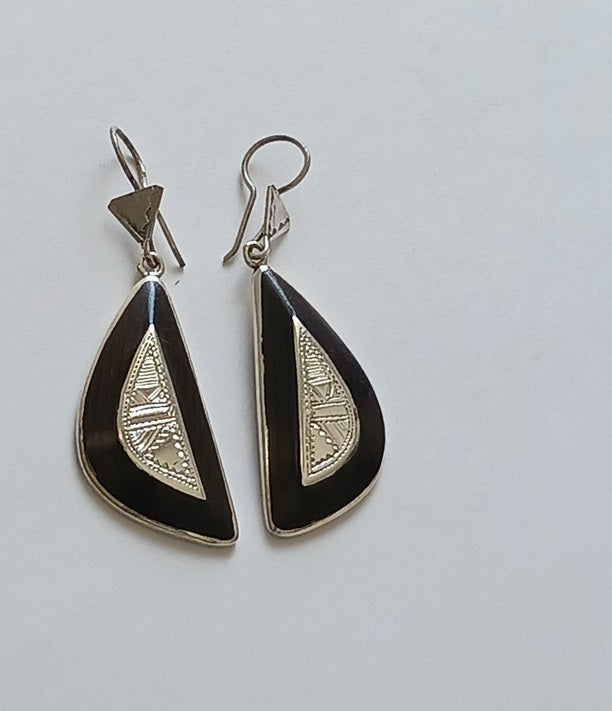 Boucles d'oreilles touareg en argent et bois d'ébène