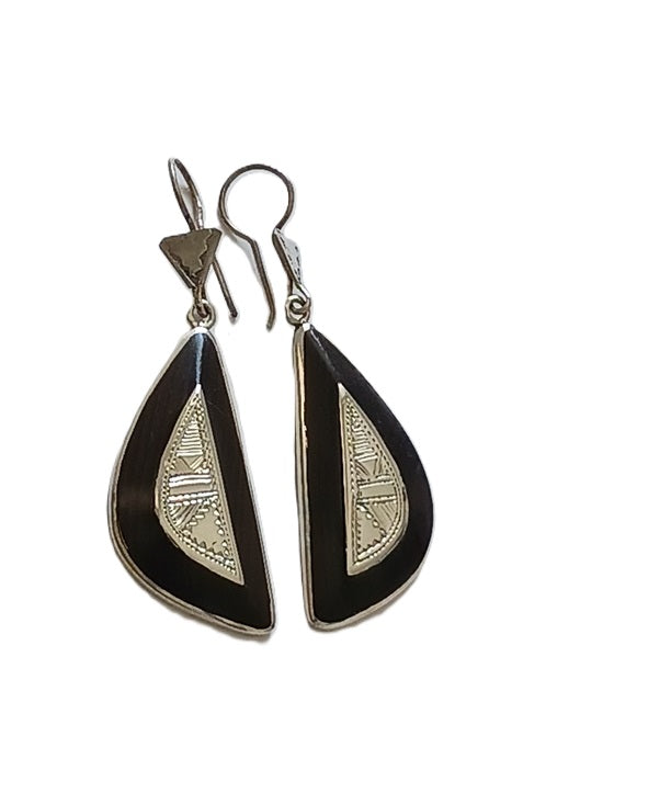 Boucles d'oreilles touareg en argent et bois d'ébène