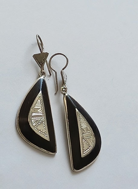Boucles d'oreilles touareg en argent et bois d'ébène