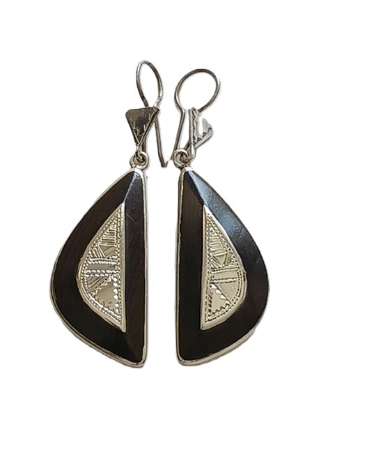 Boucles d'oreilles touareg en argent et bois d'ébène
