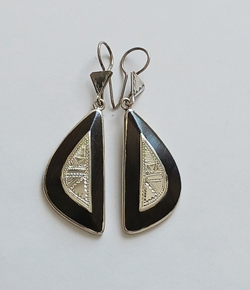 Boucles d'oreilles touareg en argent et bois d'ébène