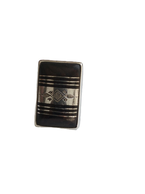 Bague touarègue en argent ciselé et bois d'ébène