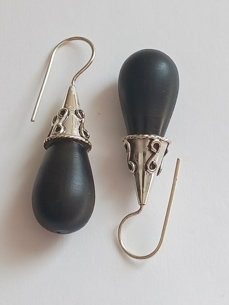 Boucles d'oreilles en argent et bois