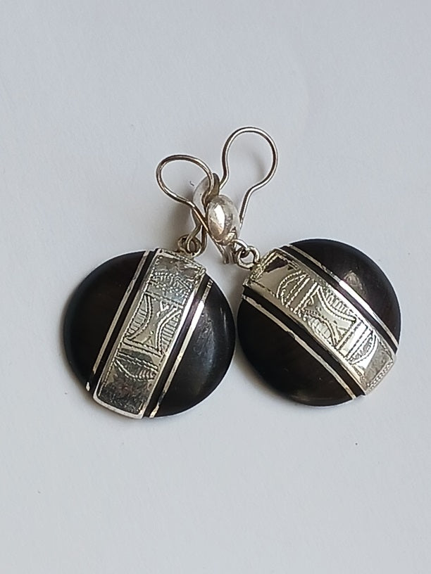 Boucles d'oreilles touareg en argent et bois d'ébène