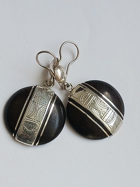 Boucles d'oreilles touareg en argent et bois d'ébène