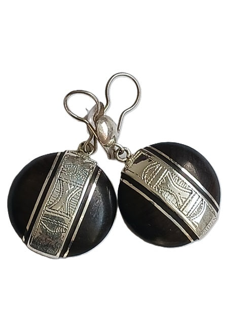 Boucles d'oreilles touareg en argent et bois d'ébène