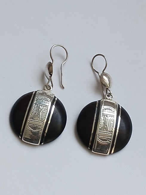 Boucles d'oreilles touareg en argent et bois d'ébène