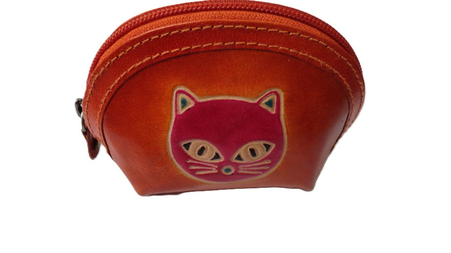 Porte monnaies en cuir - Motif chat