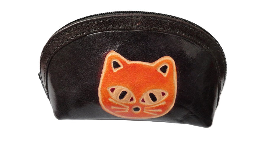 Porte monnaies en cuir - Motif chat