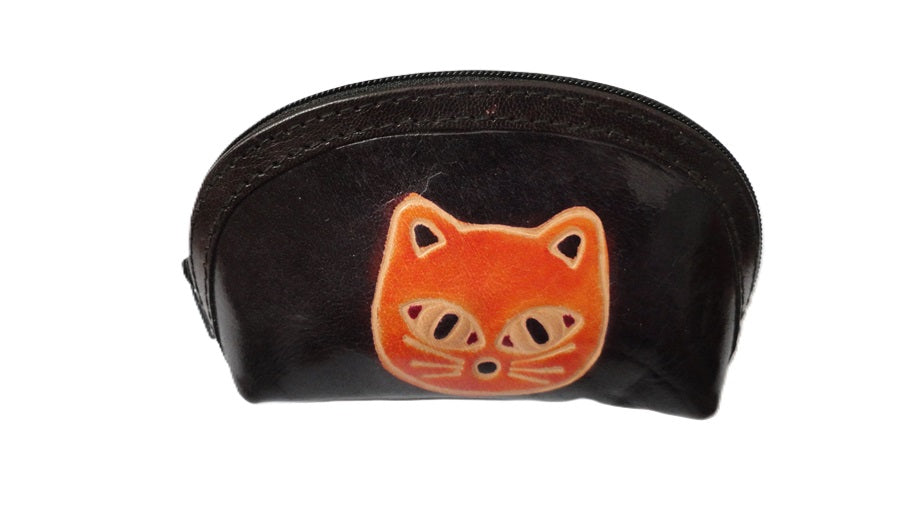 Porte monnaies en cuir - Motif chat