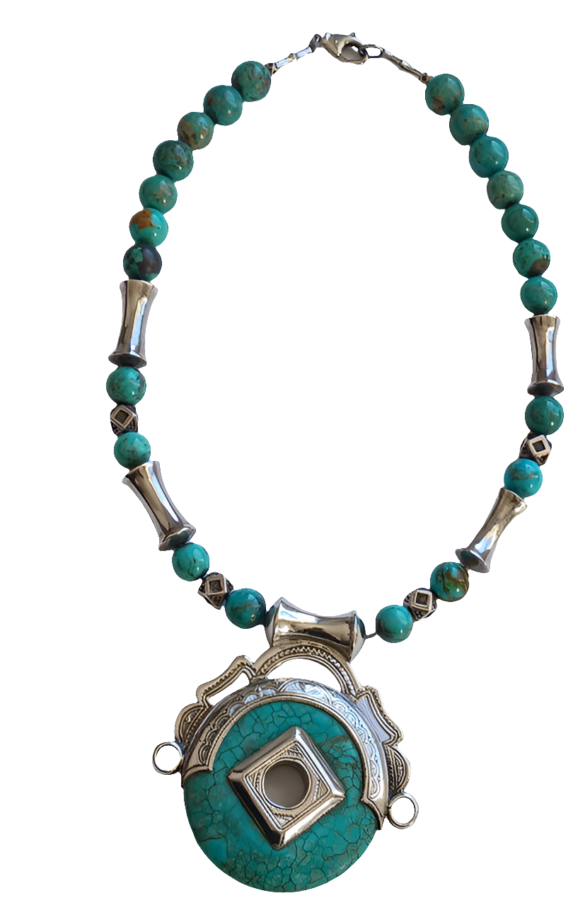Collier touareg en argent et pierre turquoise