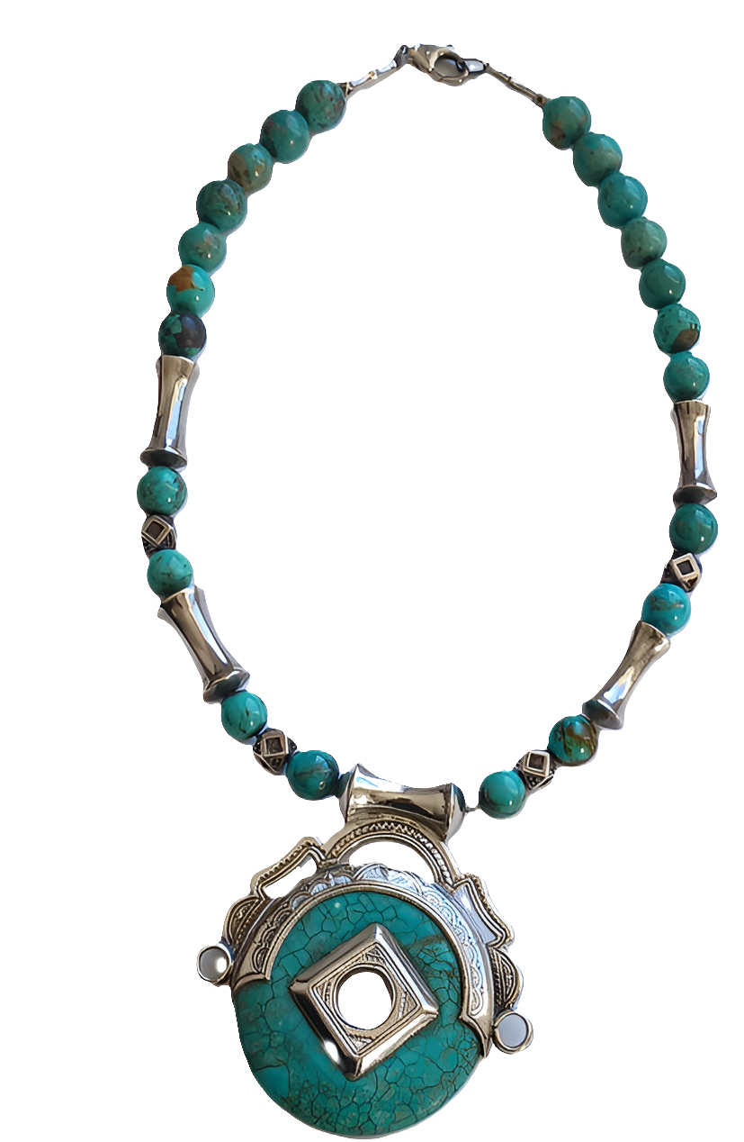 Collier touareg en argent et pierre turquoise
