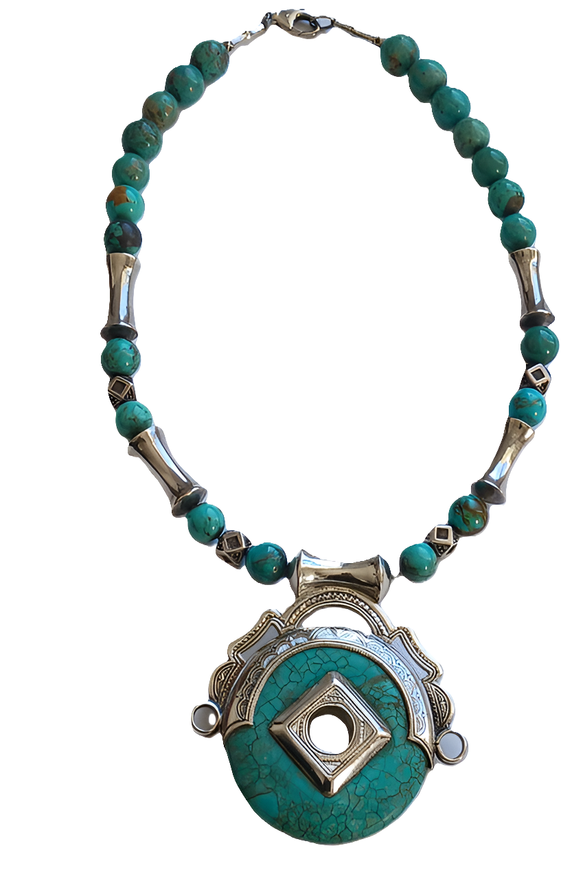 Collier touareg en argent et pierre turquoise