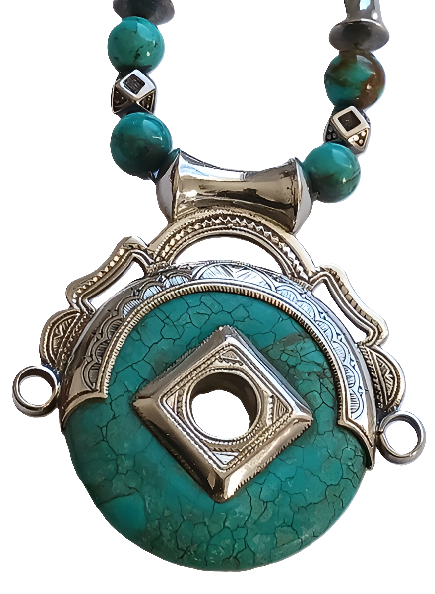 Collier touareg en argent et pierre turquoise