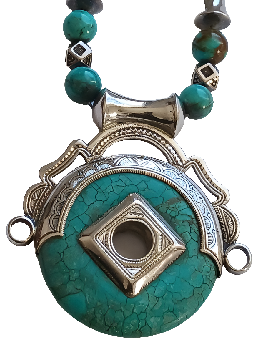 Collier touareg en argent et pierre turquoise