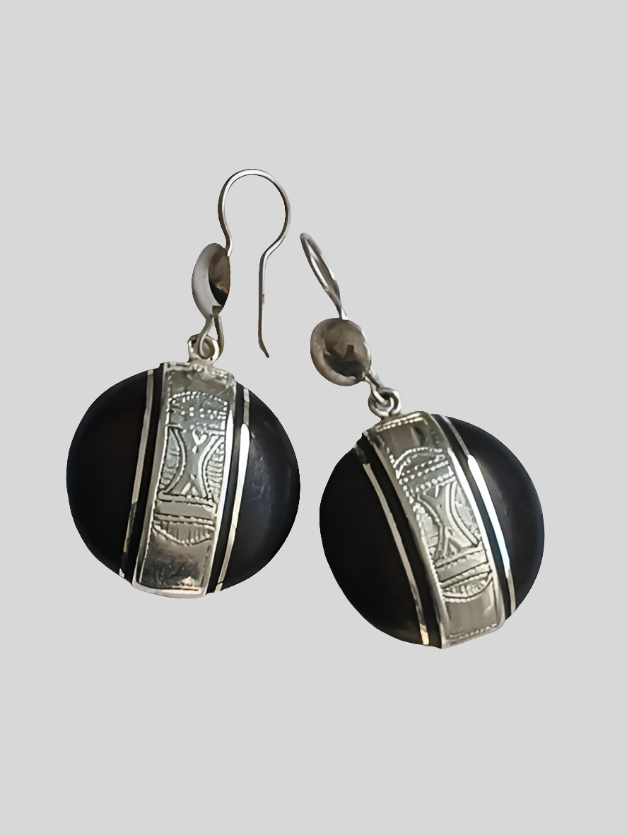 Boucles d'oreilles touareg en argent et bois d'ébène