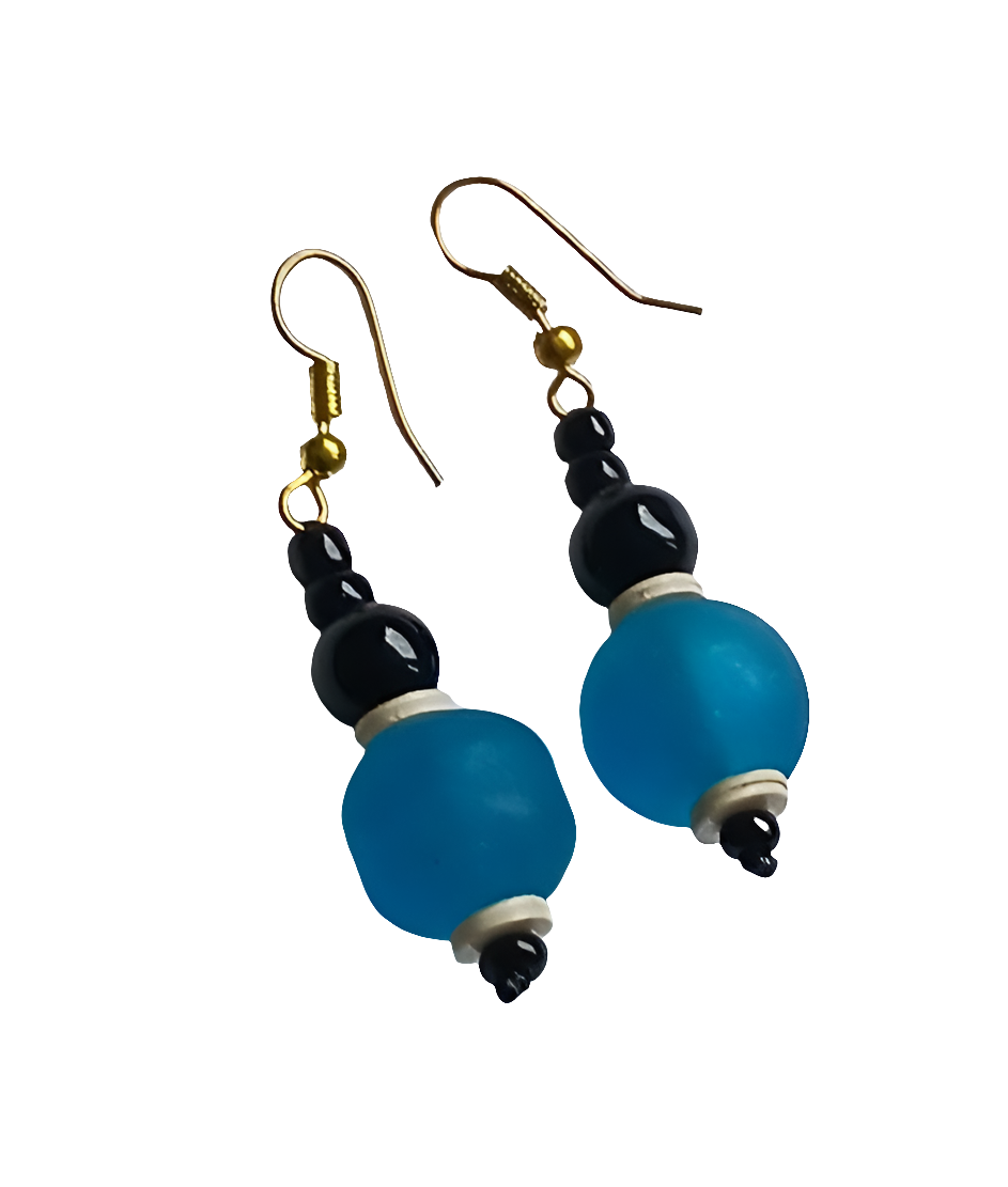 Boucles d'oreilles africaines en pate de verre et perles