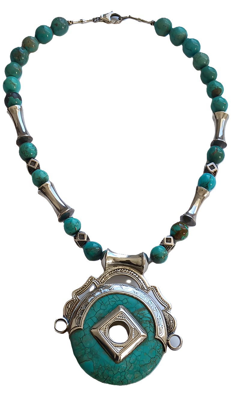 Collier touareg en argent et pierre turquoise