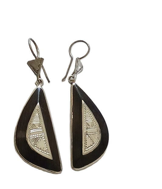Boucles d'oreilles touareg en argent et bois d'ébène