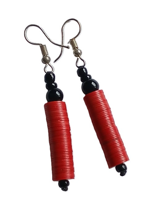 Boucles d'oreilles africaines en plastique recyclé et perles
