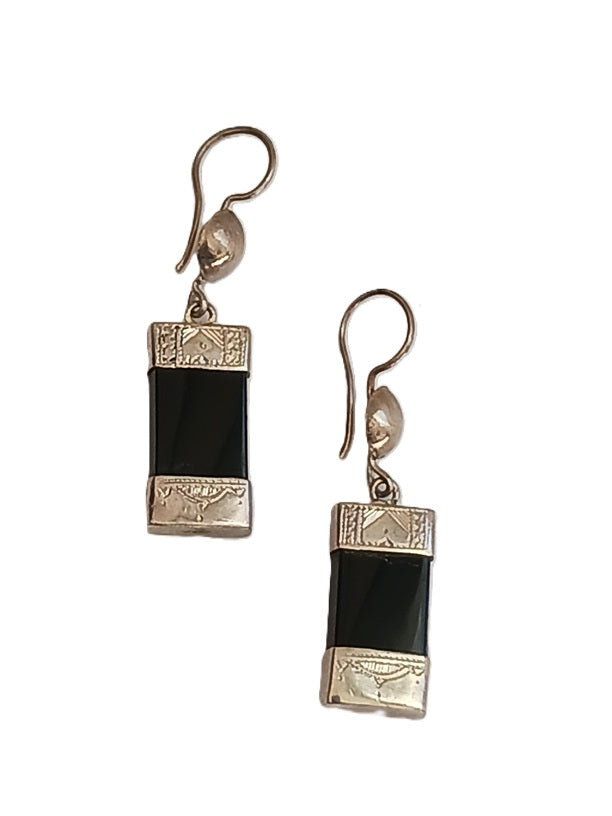 Boucles d'oreilles touareg en argent et pierre agate