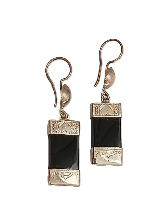 Boucles d'oreilles touareg en argent et pierre agate
