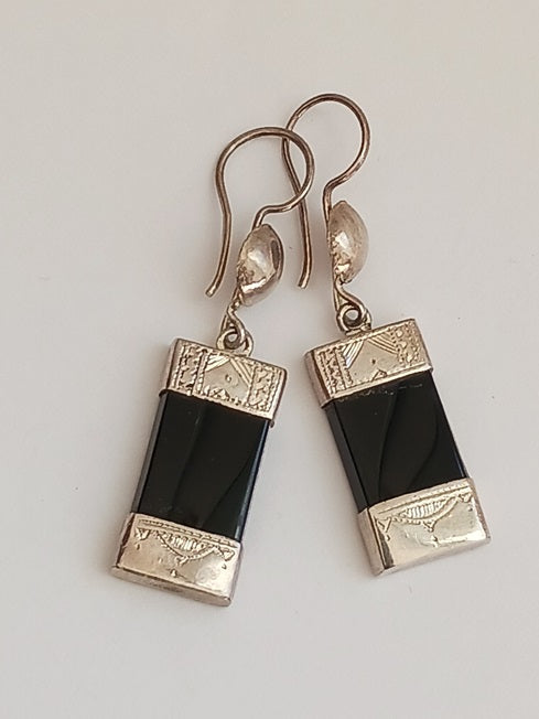 Boucles d'oreilles touareg en argent et pierre agate