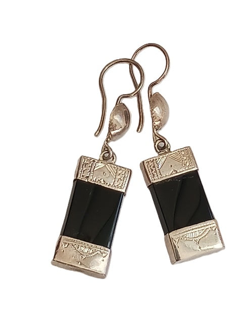 Boucles d'oreilles touareg en argent et pierre agate