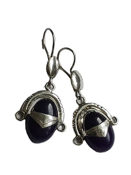 Boucles d'oreilles touareg en argent et pierre agate