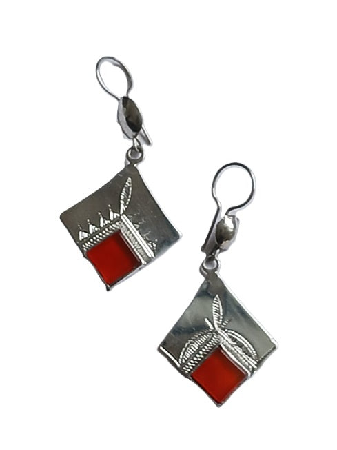 Boucles d'oreilles touareg en argent et pierre agate