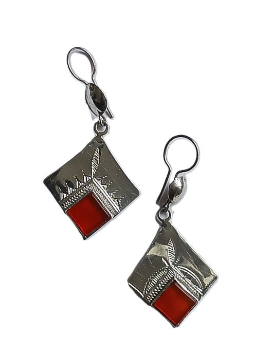 Boucles d'oreilles touareg en argent et pierre agate