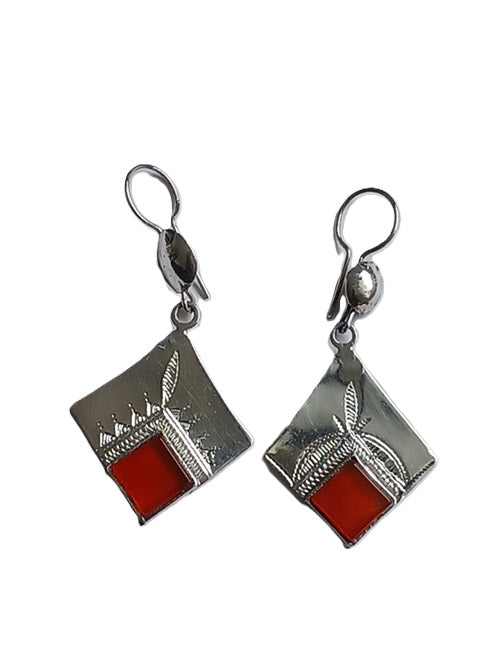 Boucles d'oreilles touareg en argent et pierre agate