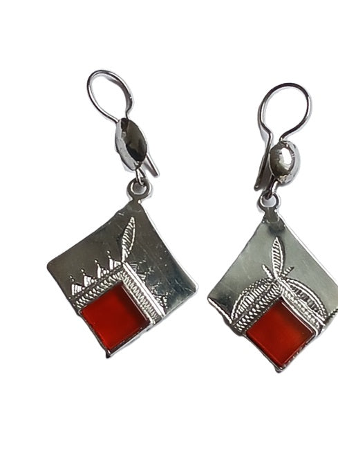 Boucles d'oreilles touareg en argent et pierre agate