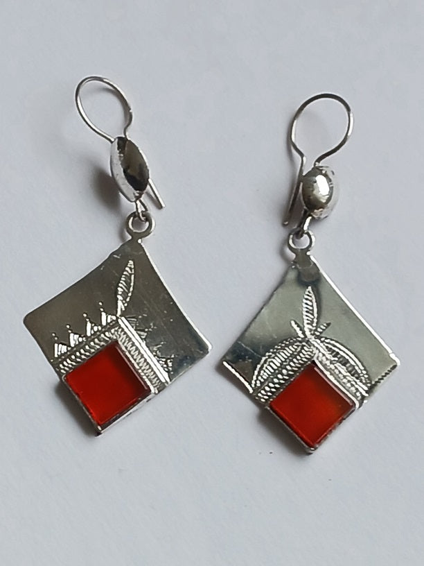 Boucles d'oreilles touareg en argent et pierre agate