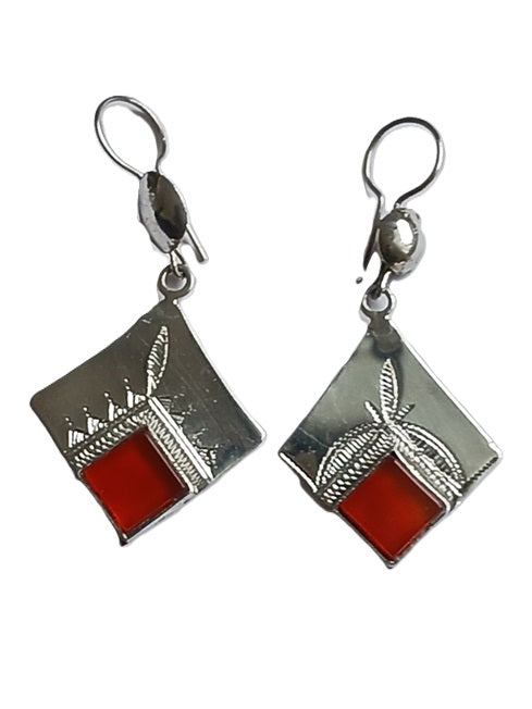Boucles d'oreilles touareg en argent et pierre agate