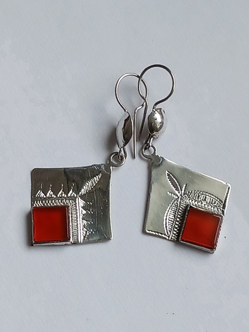 Boucles d'oreilles touareg en argent et pierre agate