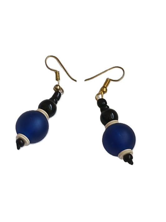 Boucles d'oreilles africaines en pate de verre et perles