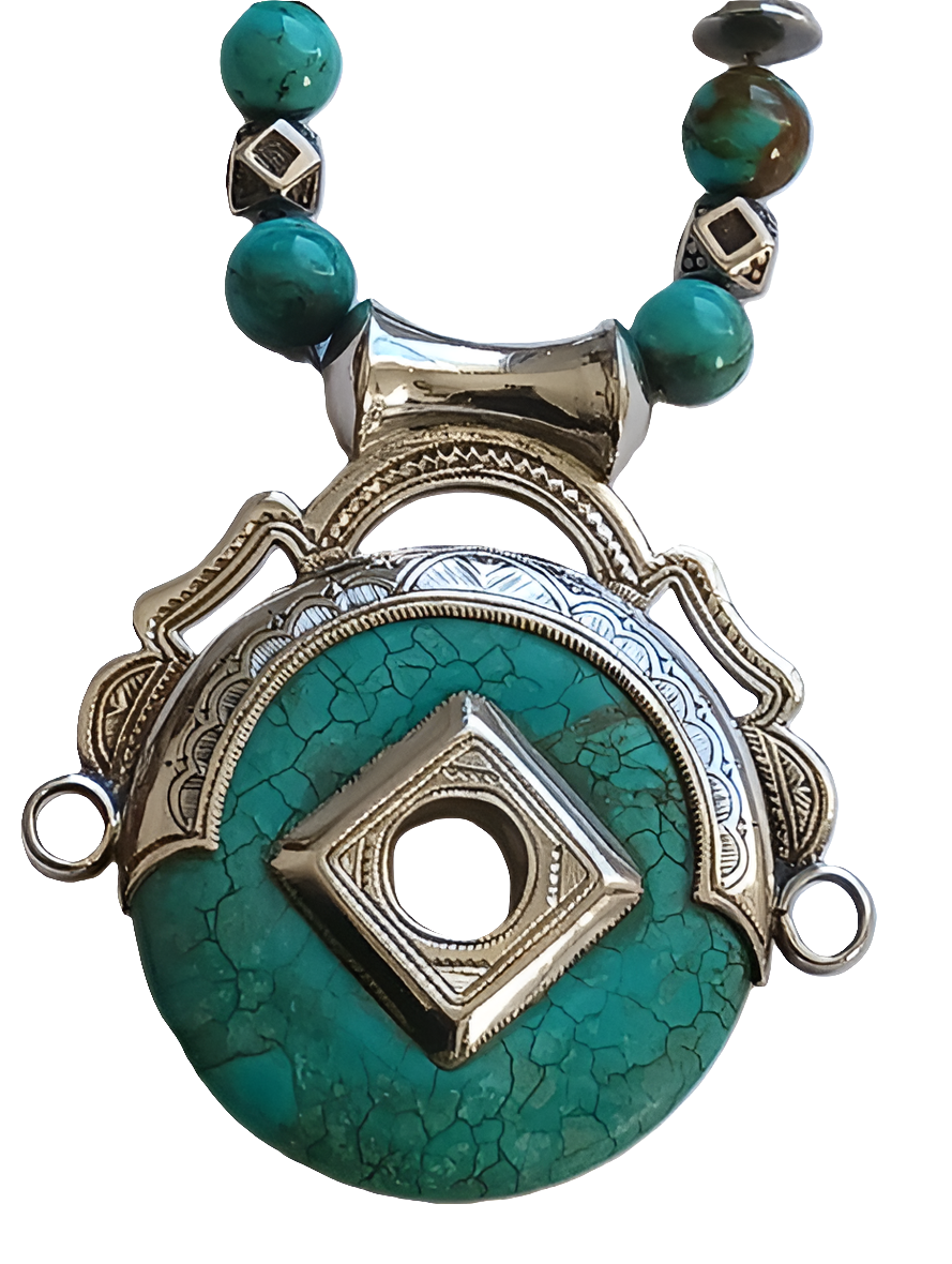 Collier touareg en argent et pierre turquoise