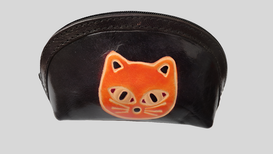 Porte monnaies en cuir - Motif chat