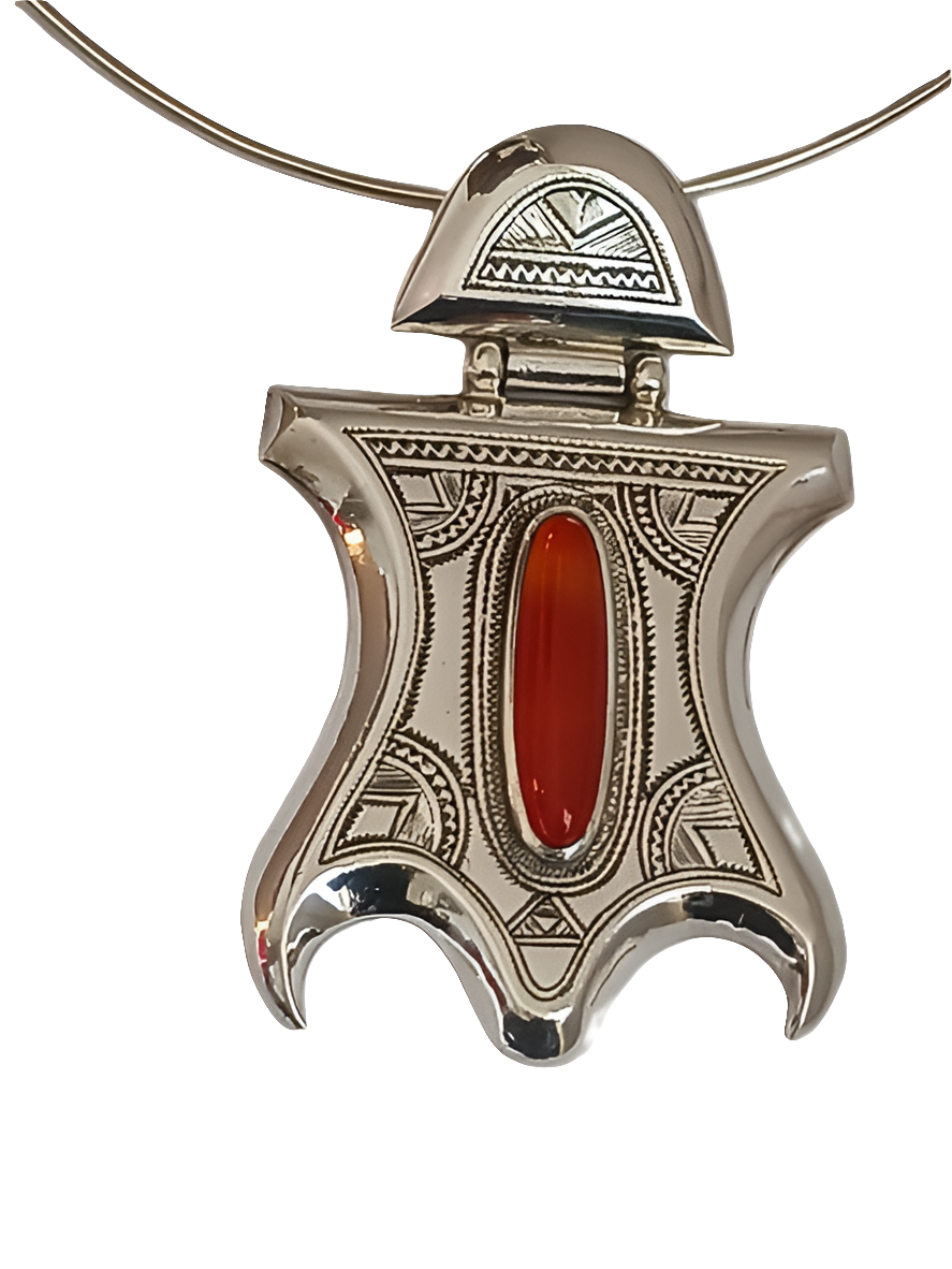 Tuareg necklace in silver and agate stone
