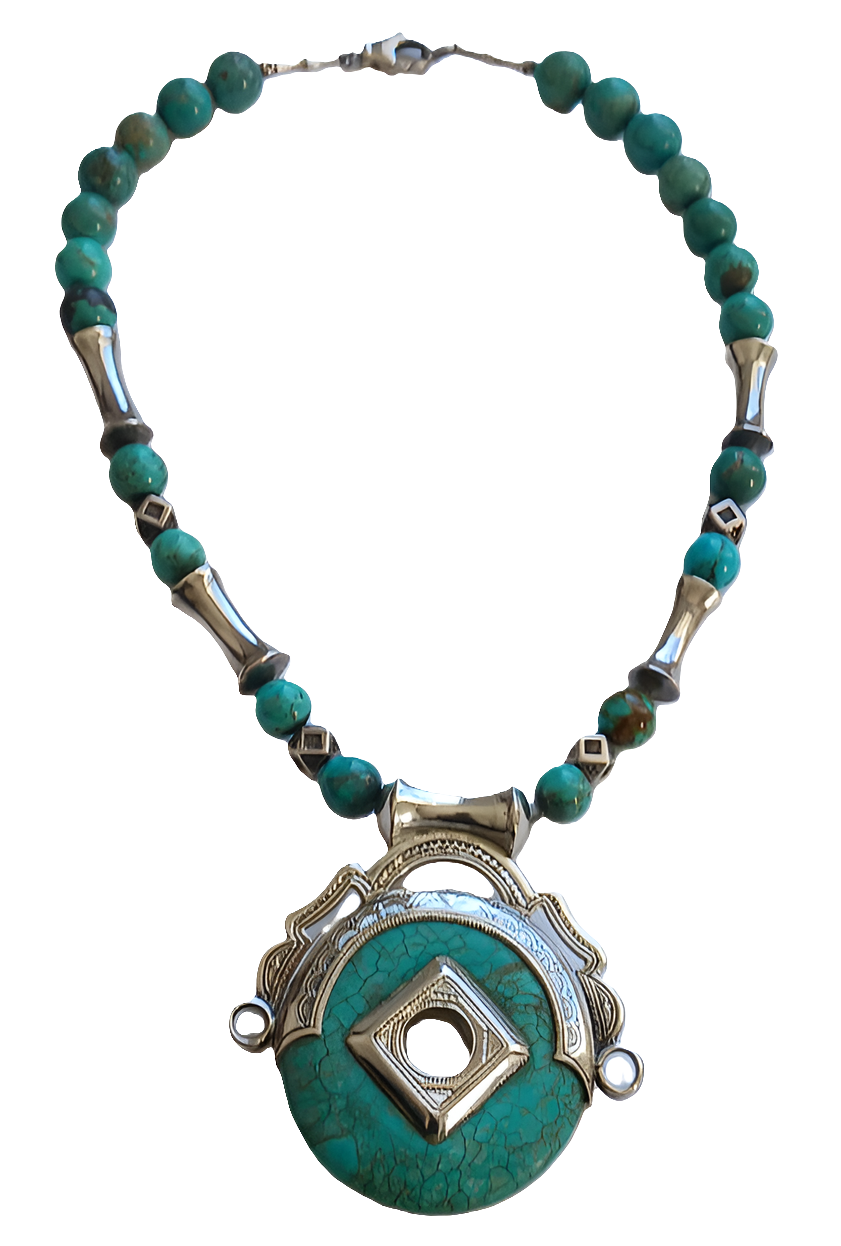 Collier touareg en argent et pierre turquoise
