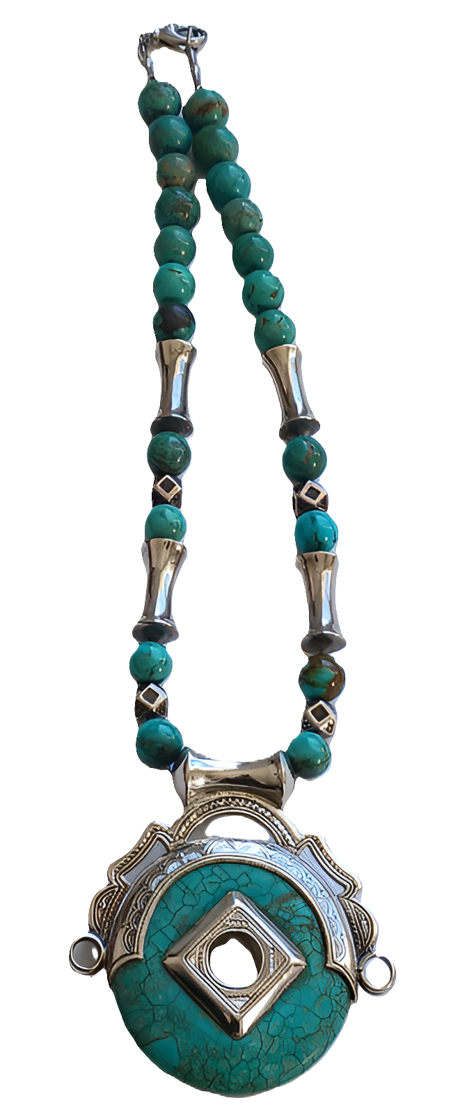 Collier touareg en argent et pierre turquoise