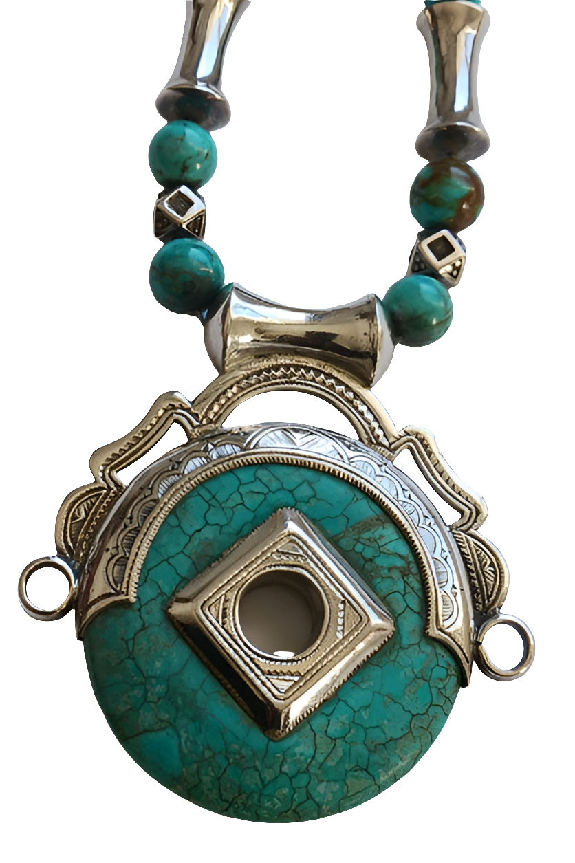 Collier touareg en argent et pierre turquoise