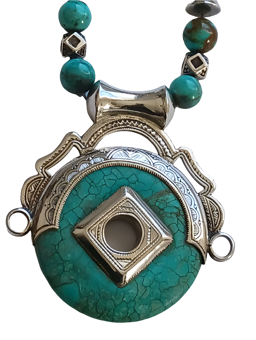 Collier touareg en argent et pierre turquoise