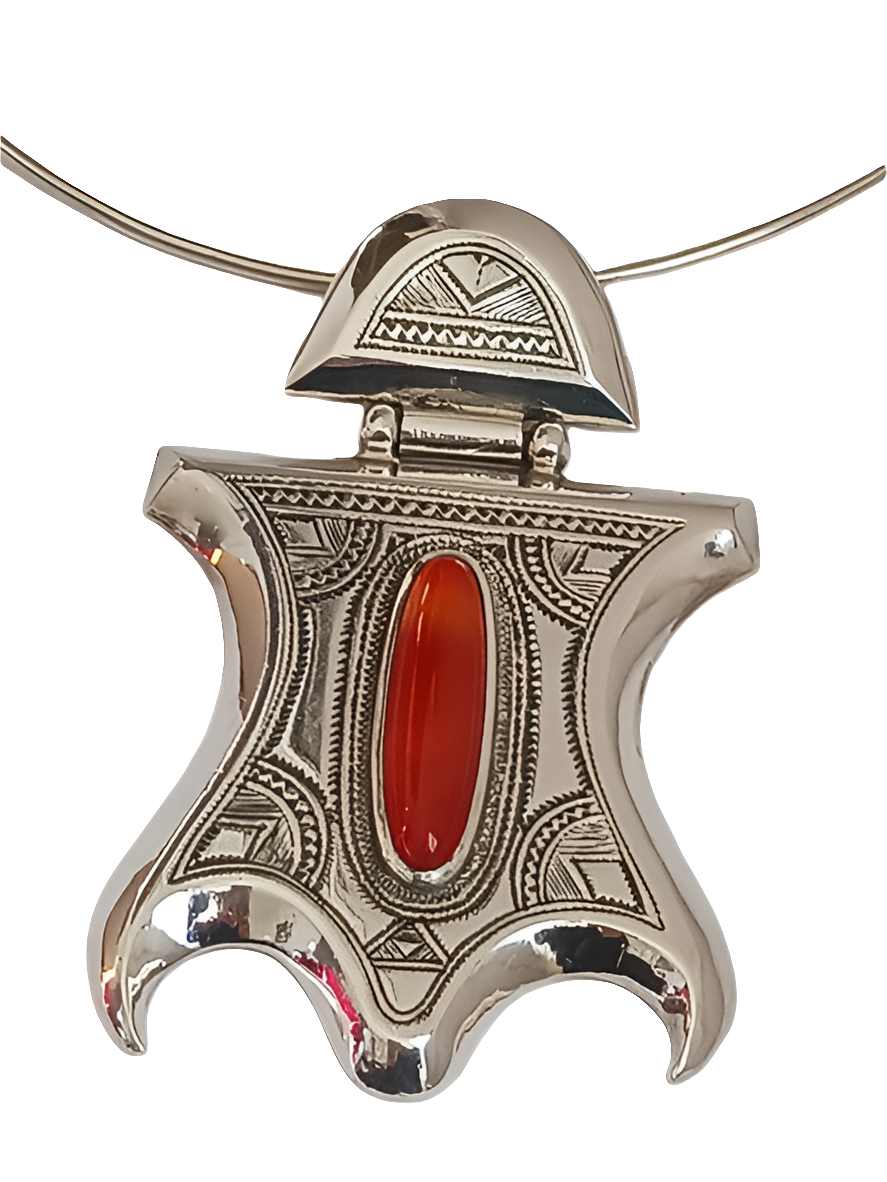 Tuareg necklace in silver and agate stone